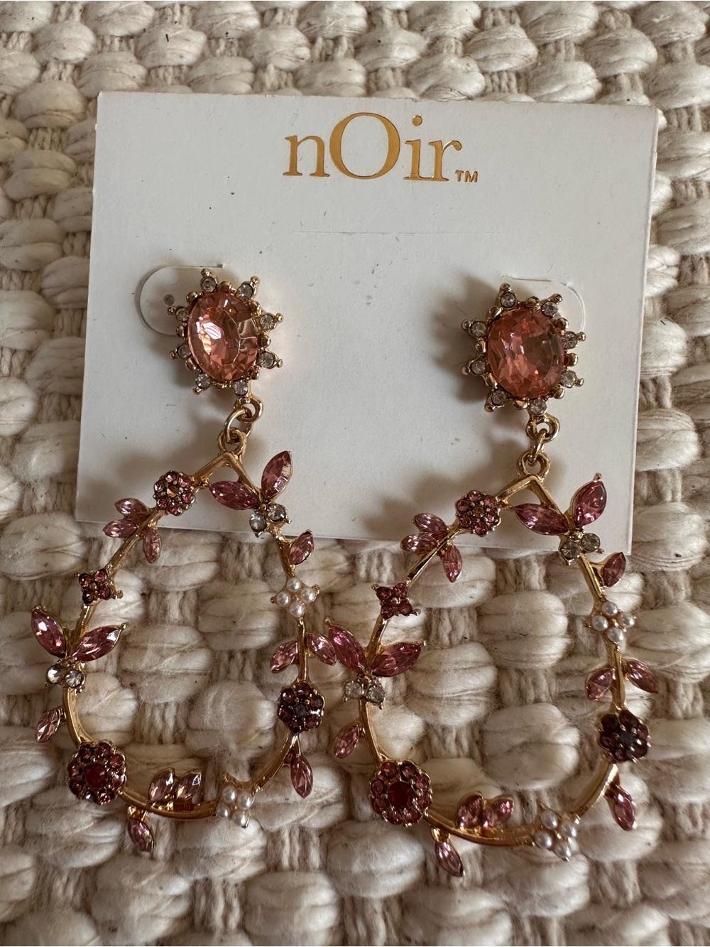 nOir Jewelry Rose-Pink Crystal Floral Hoop Earrings